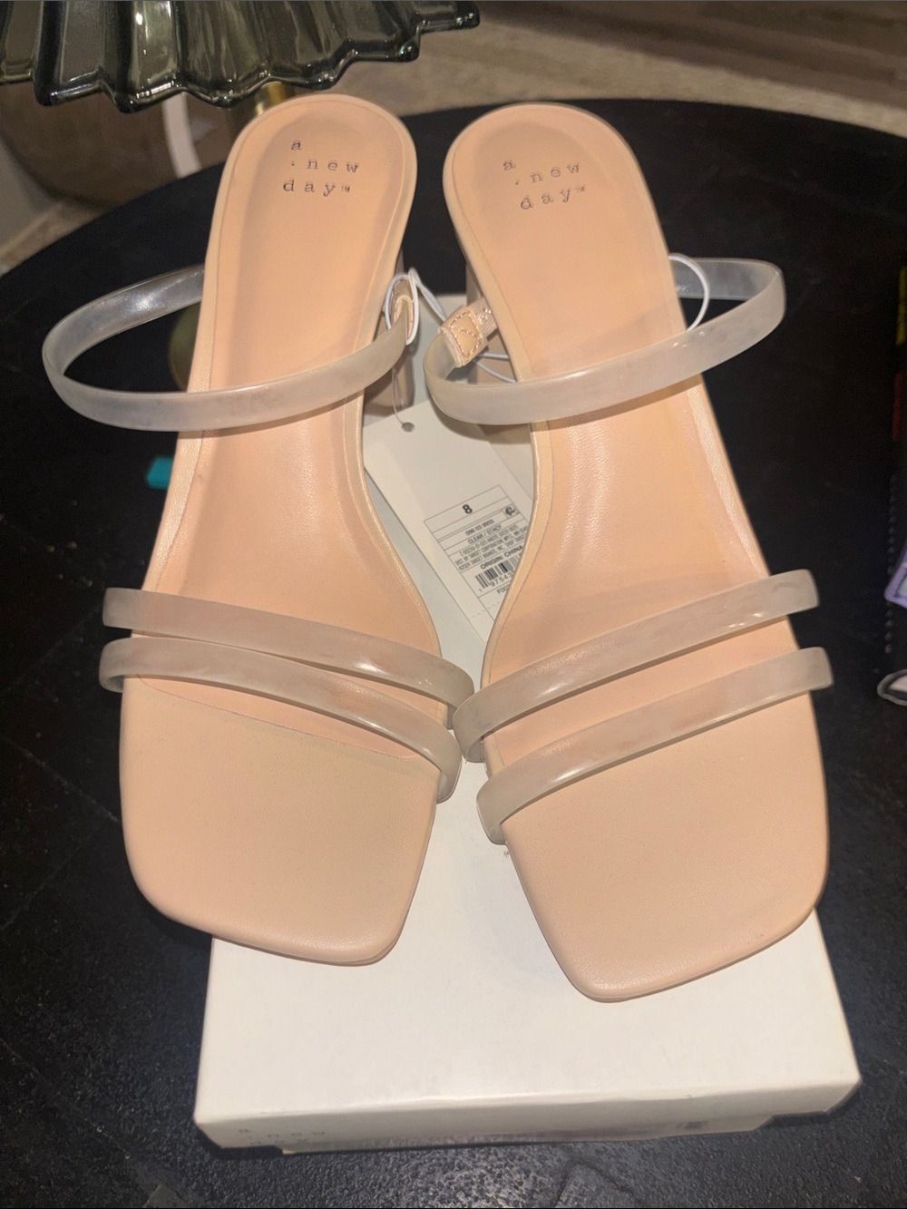 a new day Nude Clear-Strap Square-Toe Slide Mules